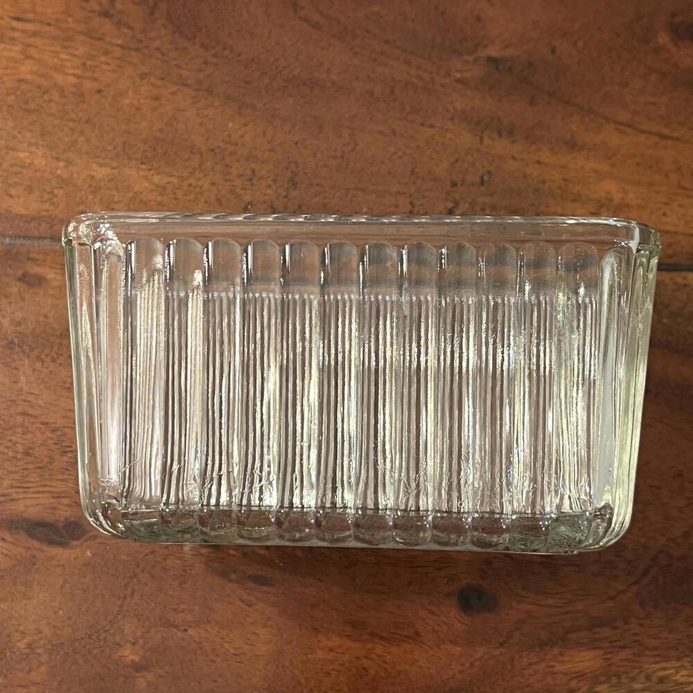 Vintage Clear Federal Glass Refrigerator Dish 6" Ribbed Sides